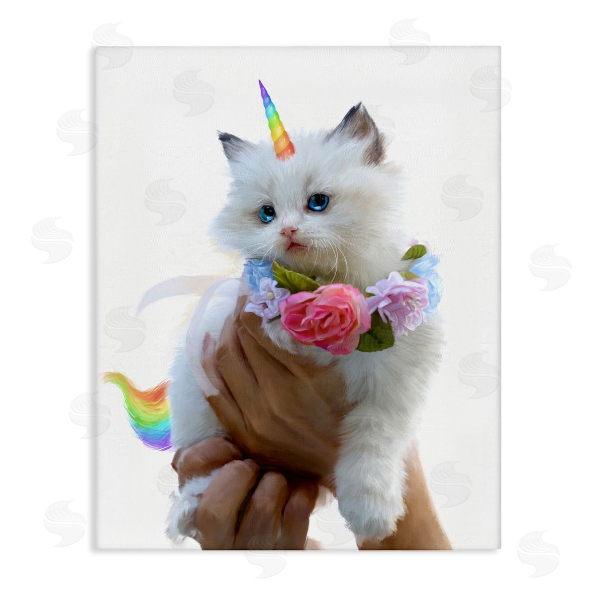 Unicorn Kitten with Flowers Canvas Wall Art, Home Decor by Ziwei Li