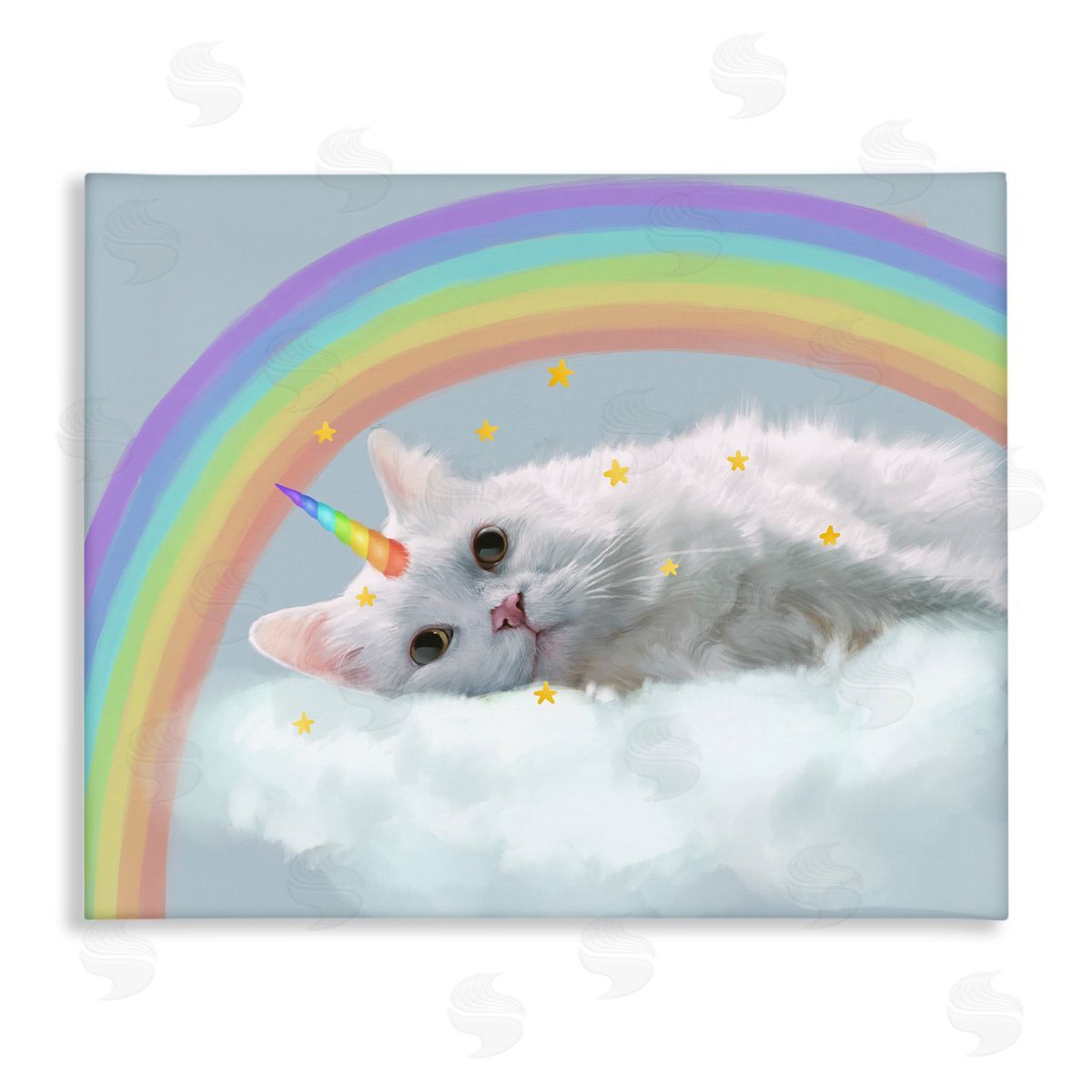 Unicorn Kitten in Clouds Canvas Wall Art, Home Decor by Ziwei Li