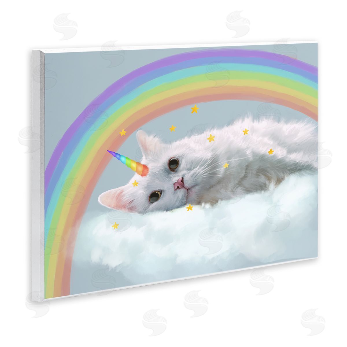 Unicorn Kitten in Clouds Wood Plaque Wall Art, Home Decor by Ziwei Li