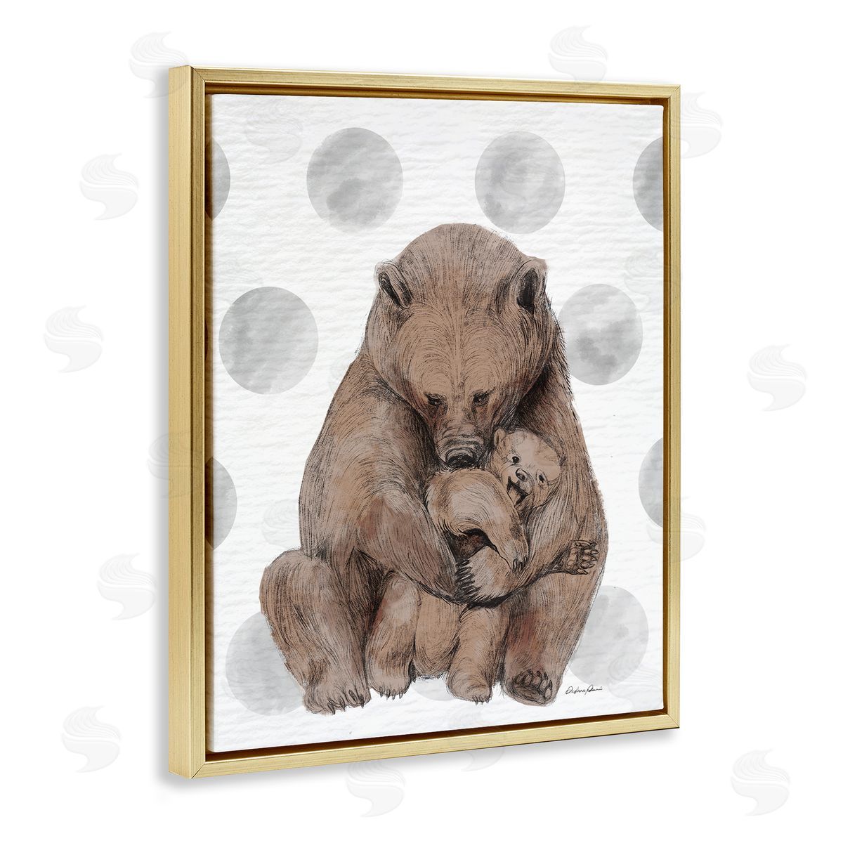 Bear and Cub Grey Polka Dot Gold Floating Frame Canvas Wall Art, Home Decor by Stupell Studio