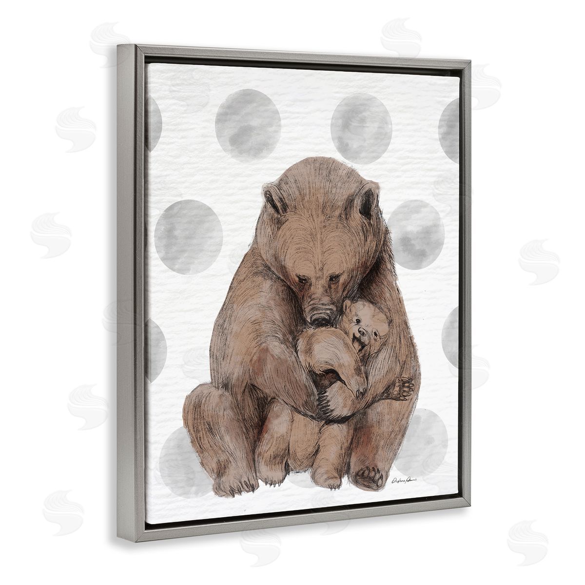 Bear and Cub Grey Polka Dot Grey Floating Frame Canvas Wall Art, Home Decor by Stupell Studio