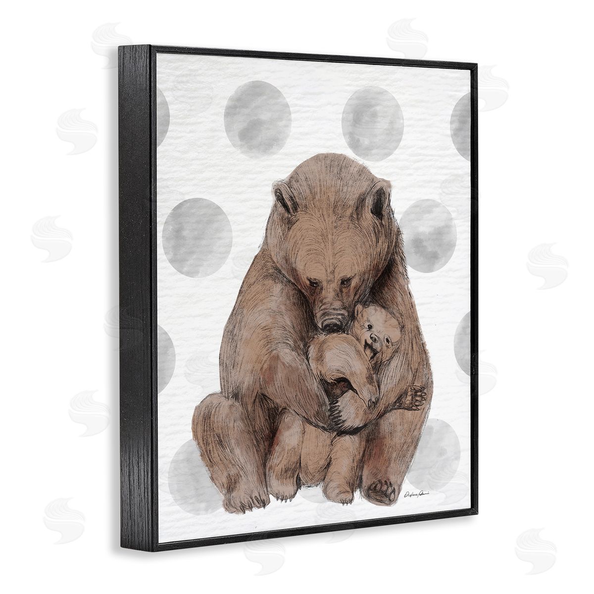 Bear and Cub Grey Polka Dot Black Frame Print Wall Art, Home Decor by Stupell Studio