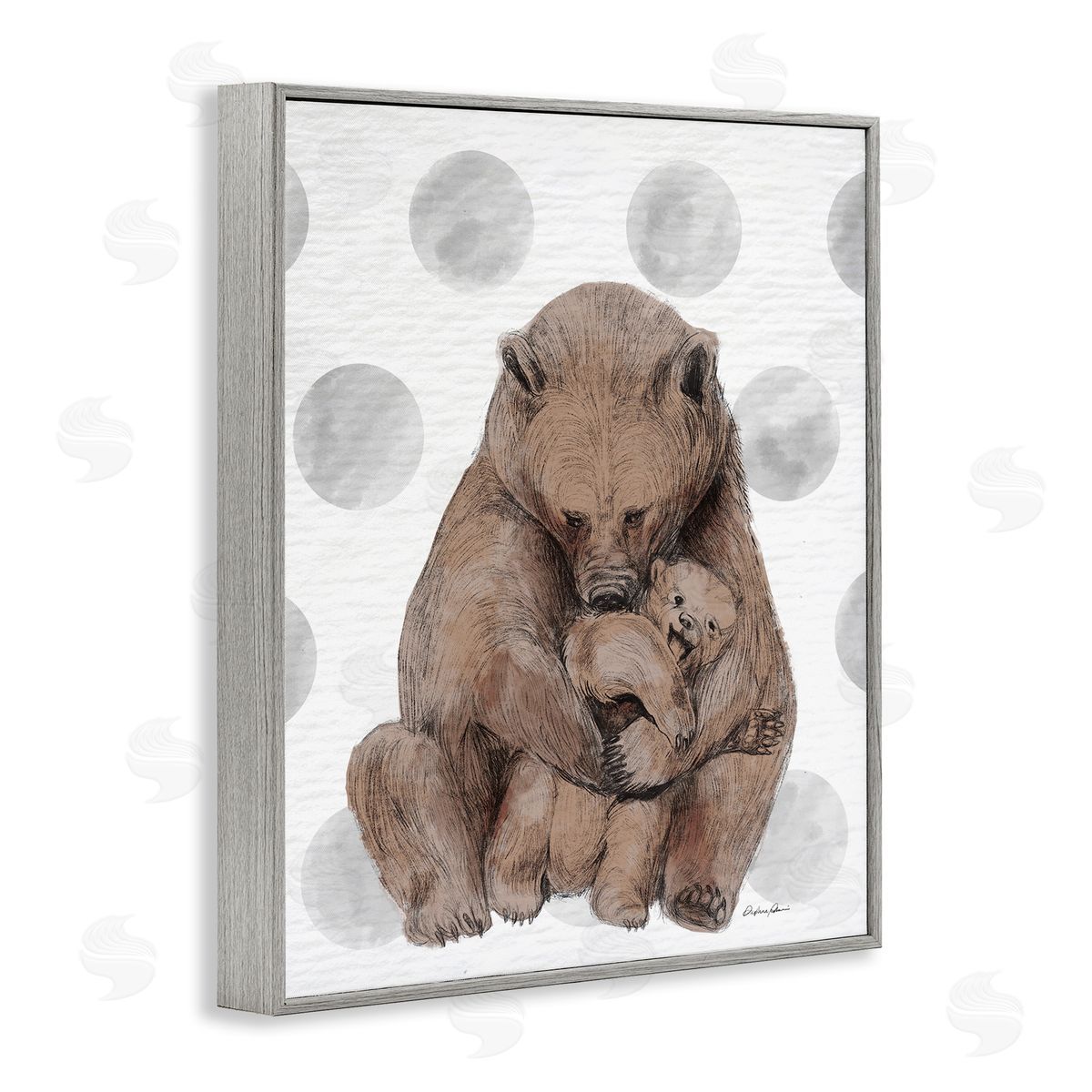 Bear and Cub Grey Polka Dot Grey Frame Print Wall Art, Home Decor by Stupell Studio