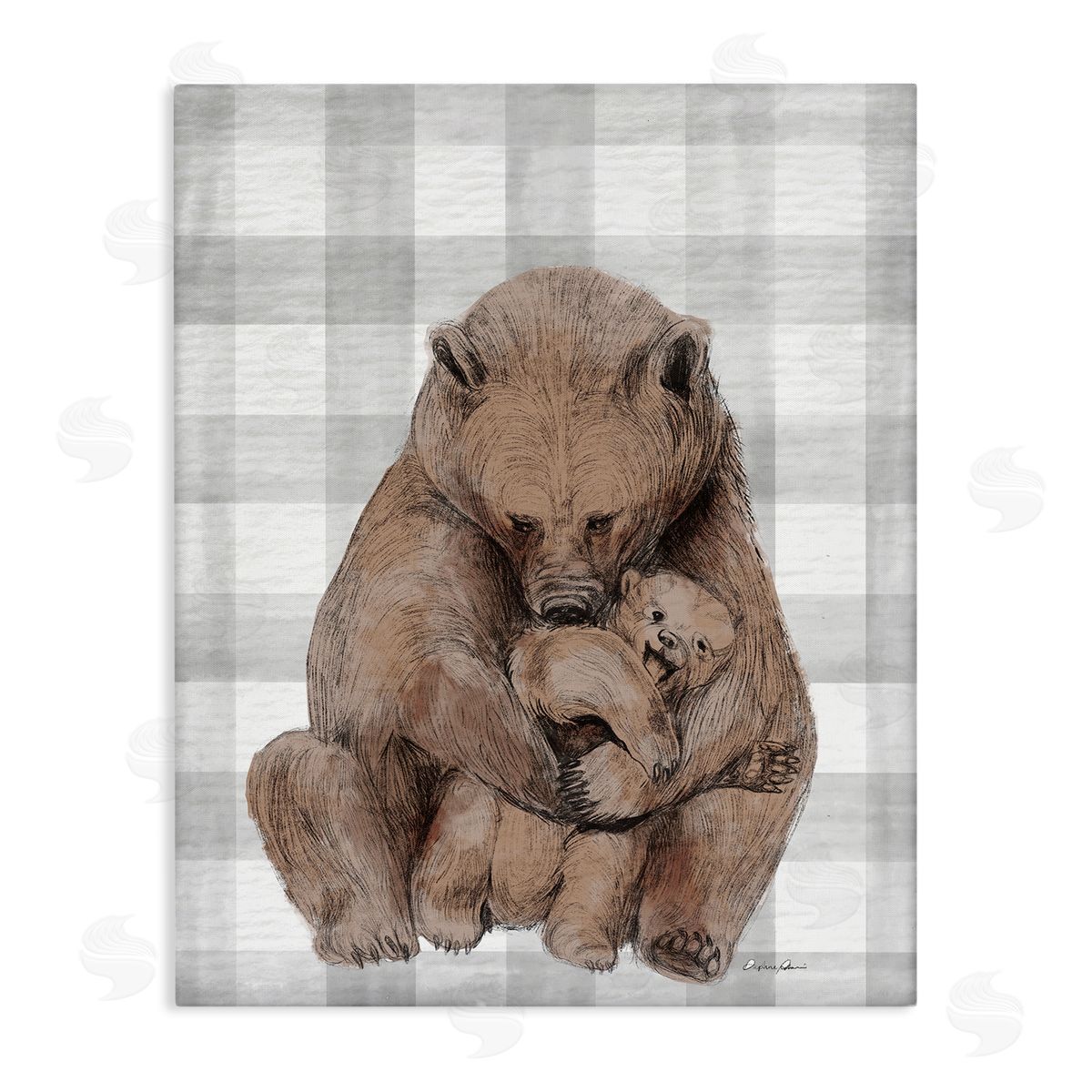 Bear and Cub Grey Plaid Canvas Wall Art, Home Decor by Stupell Studio