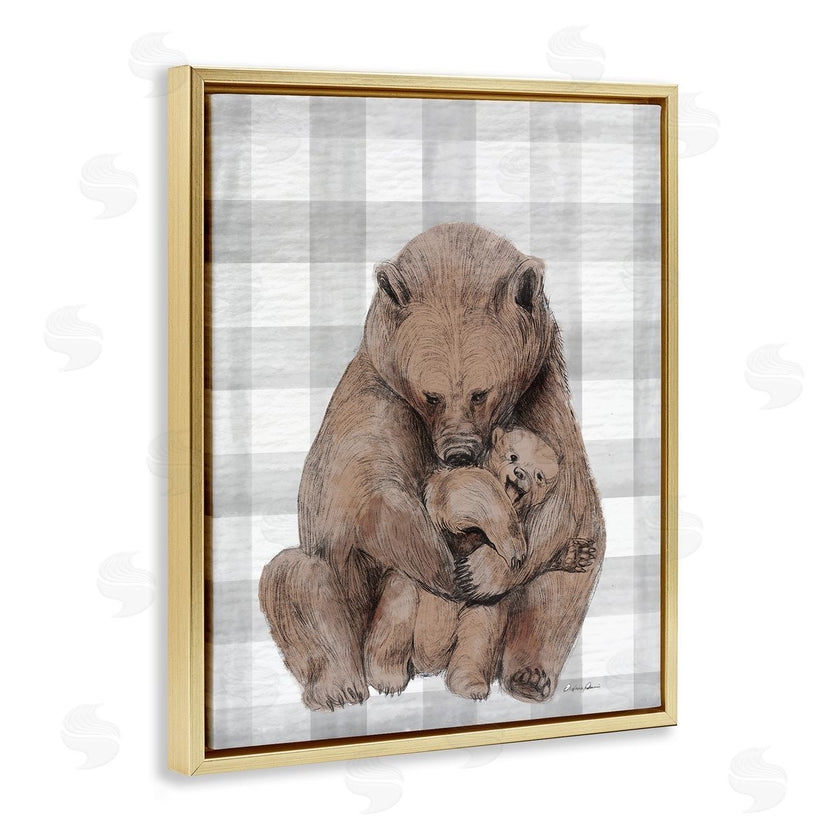 Stupell Studio | Bear and Cub Grey Plaid