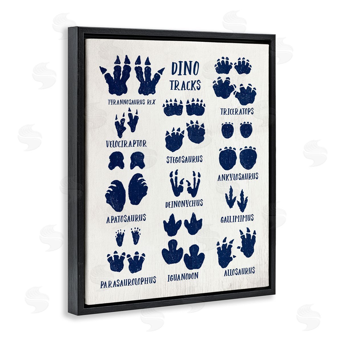 Blue Dinosaur Tracks Chart Black Floating Frame Canvas Wall Art, Home Decor by Stupell Studio