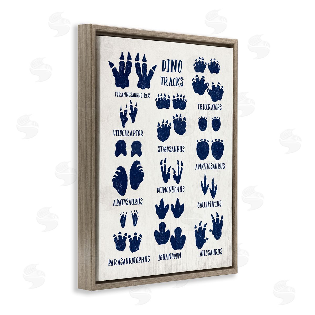 Blue Dinosaur Tracks Chart Brown Floating Frame Canvas Wall Art, Home Decor by Stupell Studio