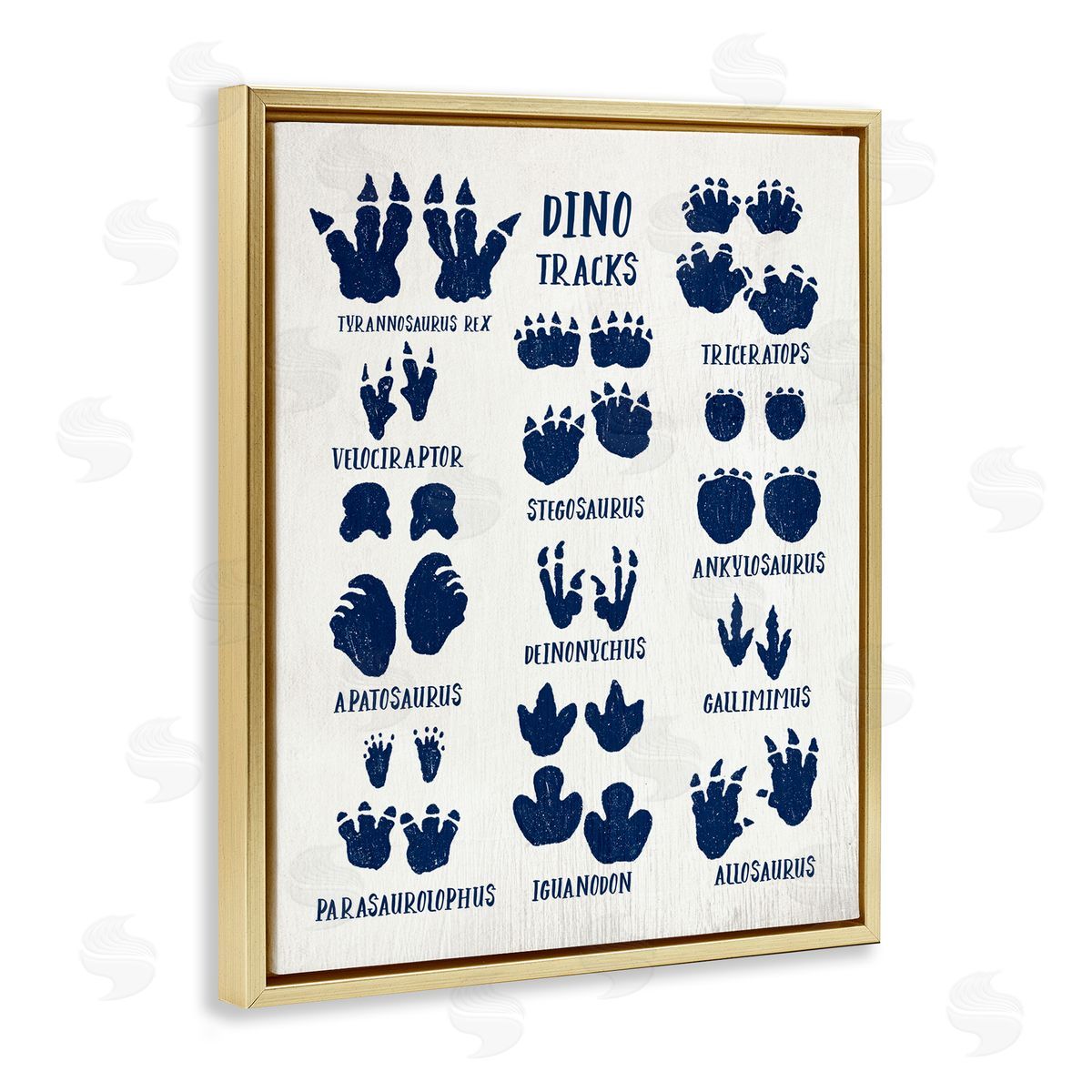 Blue Dinosaur Tracks Chart Gold Floating Frame Canvas Wall Art, Home Decor by Stupell Studio
