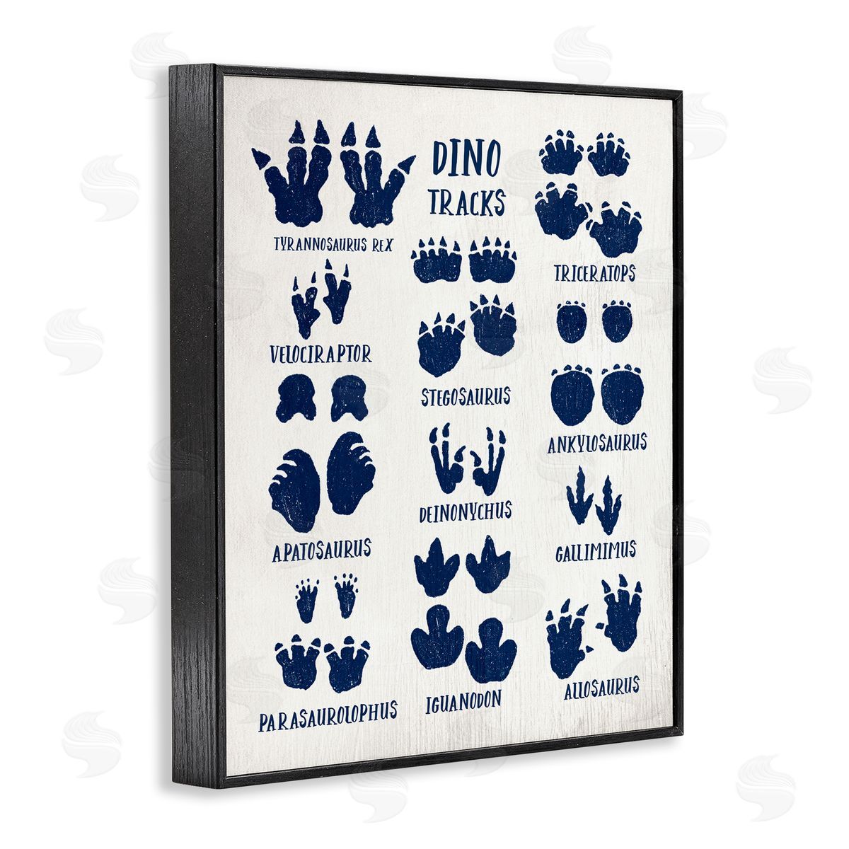 Blue Dinosaur Tracks Chart Black Frame Print Wall Art, Home Decor by Stupell Studio