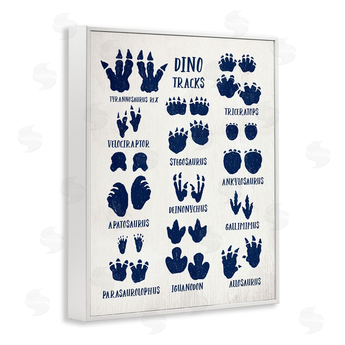 Blue Dinosaur Tracks Chart White Frame Print Wall Art, Home Decor by Stupell Studio