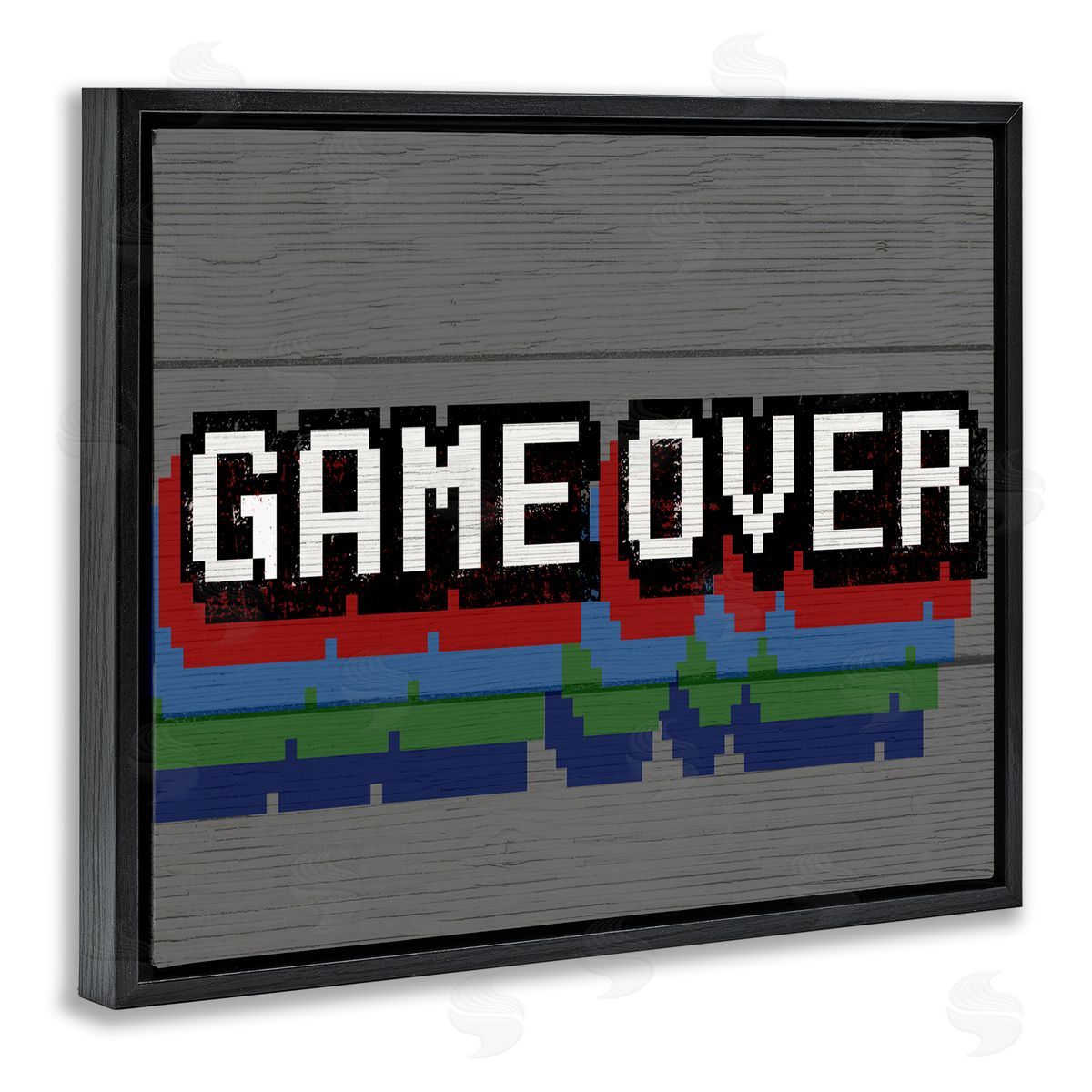 Retro Game Over Phrase Black Floating Frame Canvas Wall Art, Home Decor by Stupell Studio