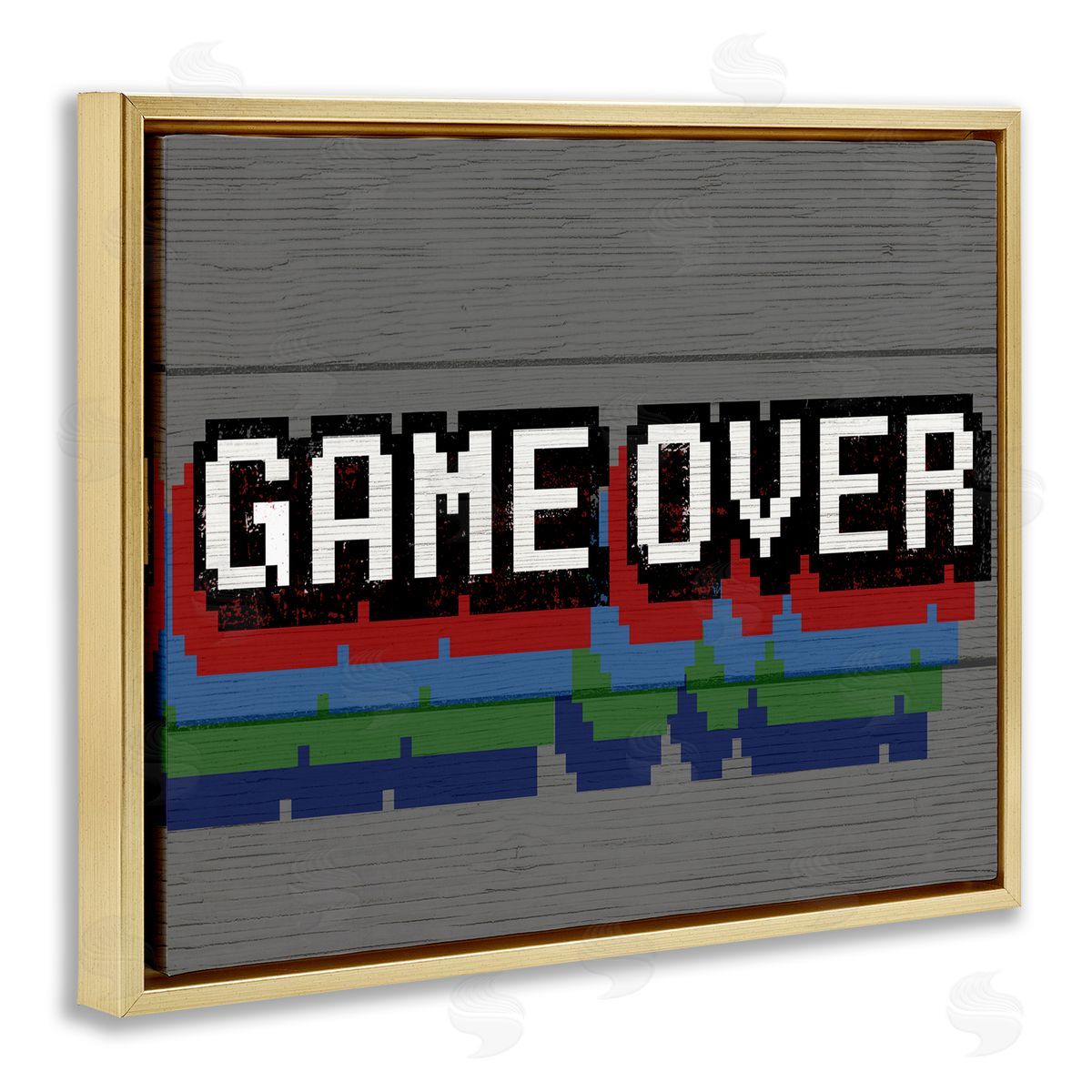 Retro Game Over Phrase Gold Floating Frame Canvas Wall Art, Home Decor by Stupell Studio