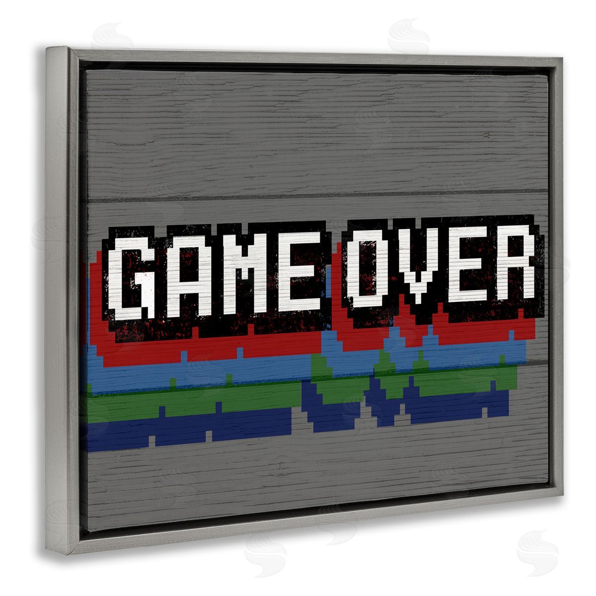 Retro Game Over Phrase Grey Floating Frame Canvas Wall Art, Home Decor by Stupell Studio