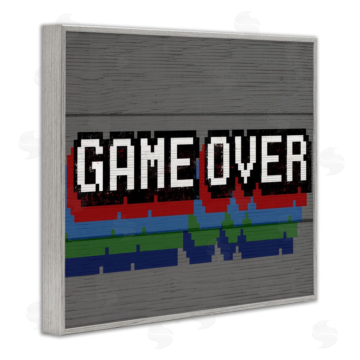 Retro Game Over Phrase Grey Frame Print Wall Art, Home Decor by Stupell Studio