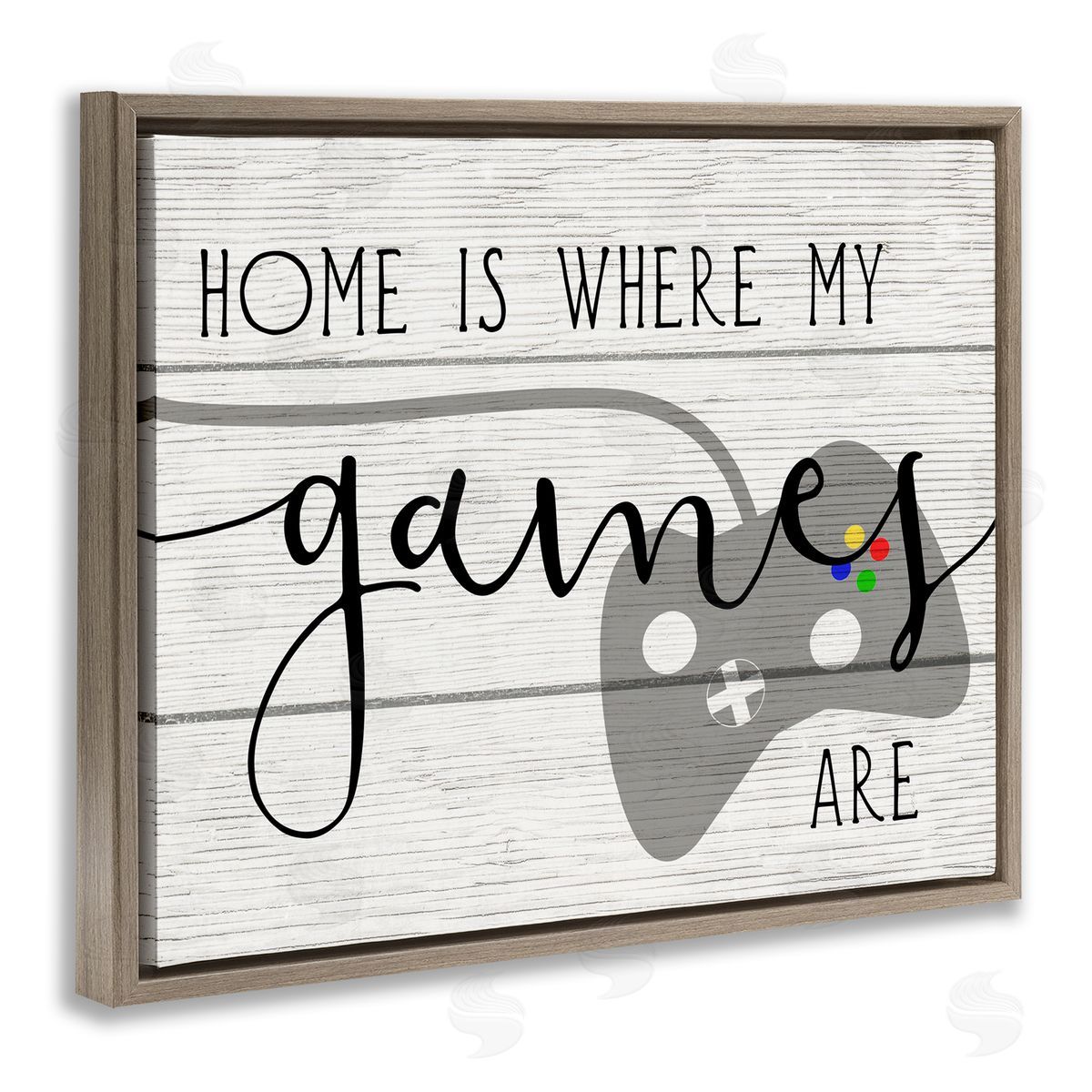 Home's Where My Games Are Brown Floating Frame Canvas Wall Art, Home Decor by Stupell Studio