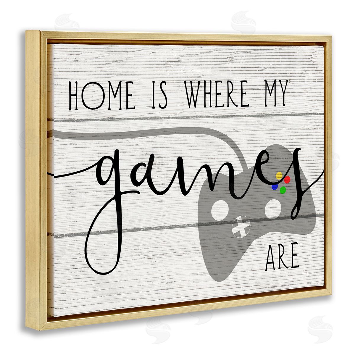 Home's Where My Games Are Gold Floating Frame Canvas Wall Art, Home Decor by Stupell Studio