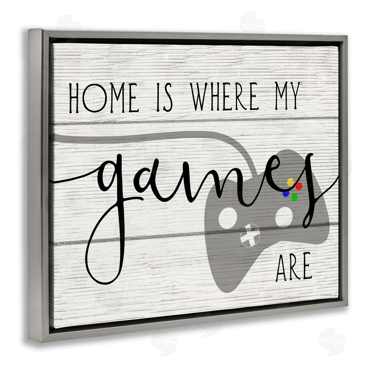 Home's Where My Games Are Grey Floating Frame Canvas Wall Art, Home Decor by Stupell Studio