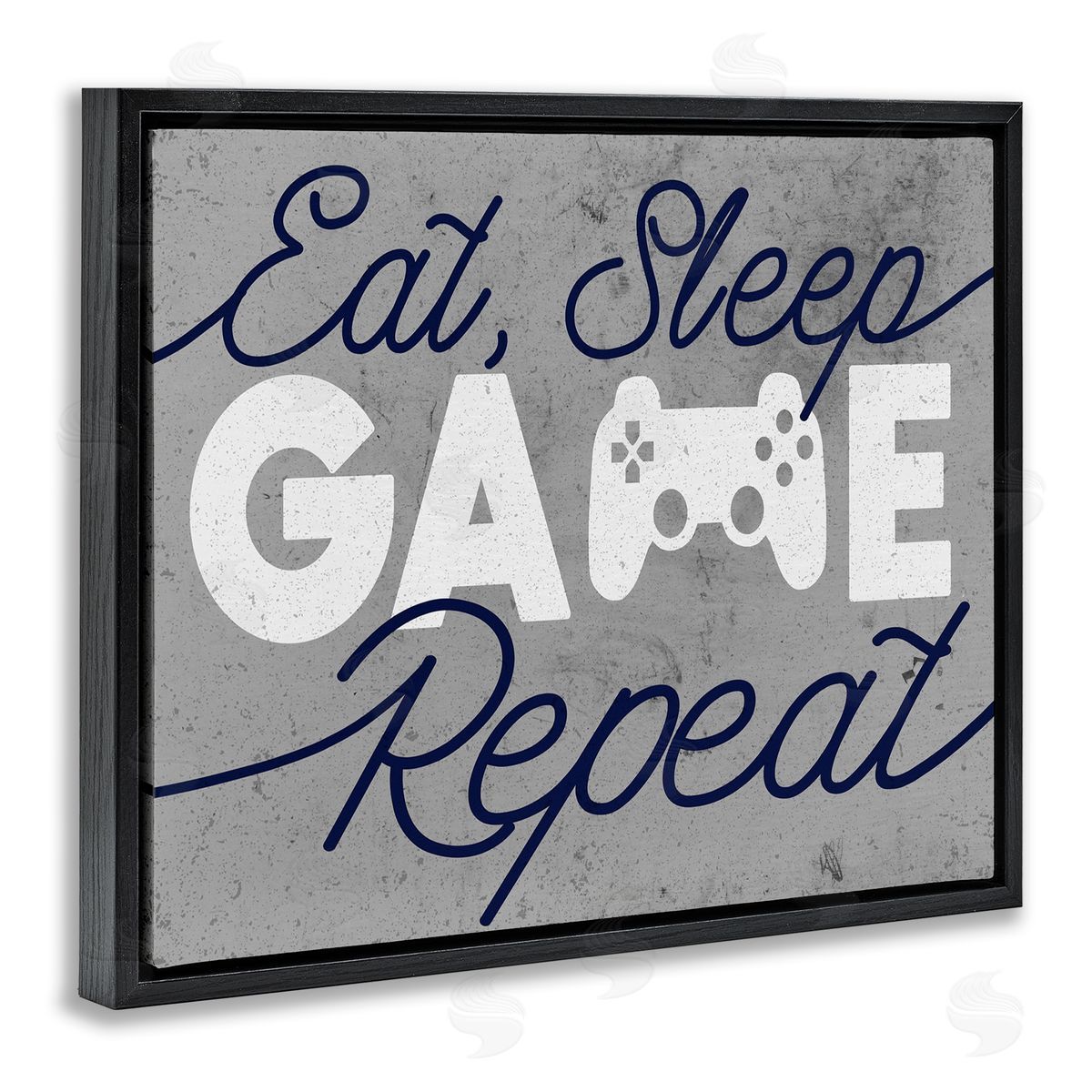 Eat Sleep Game over Grey Black Floating Frame Canvas Wall Art, Home Decor by Stupell Studio