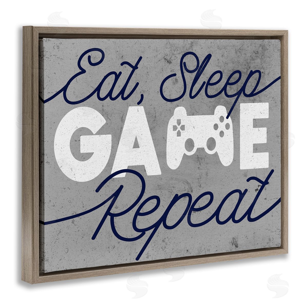 Eat Sleep Game over Grey Brown Floating Frame Canvas Wall Art, Home Decor by Stupell Studio