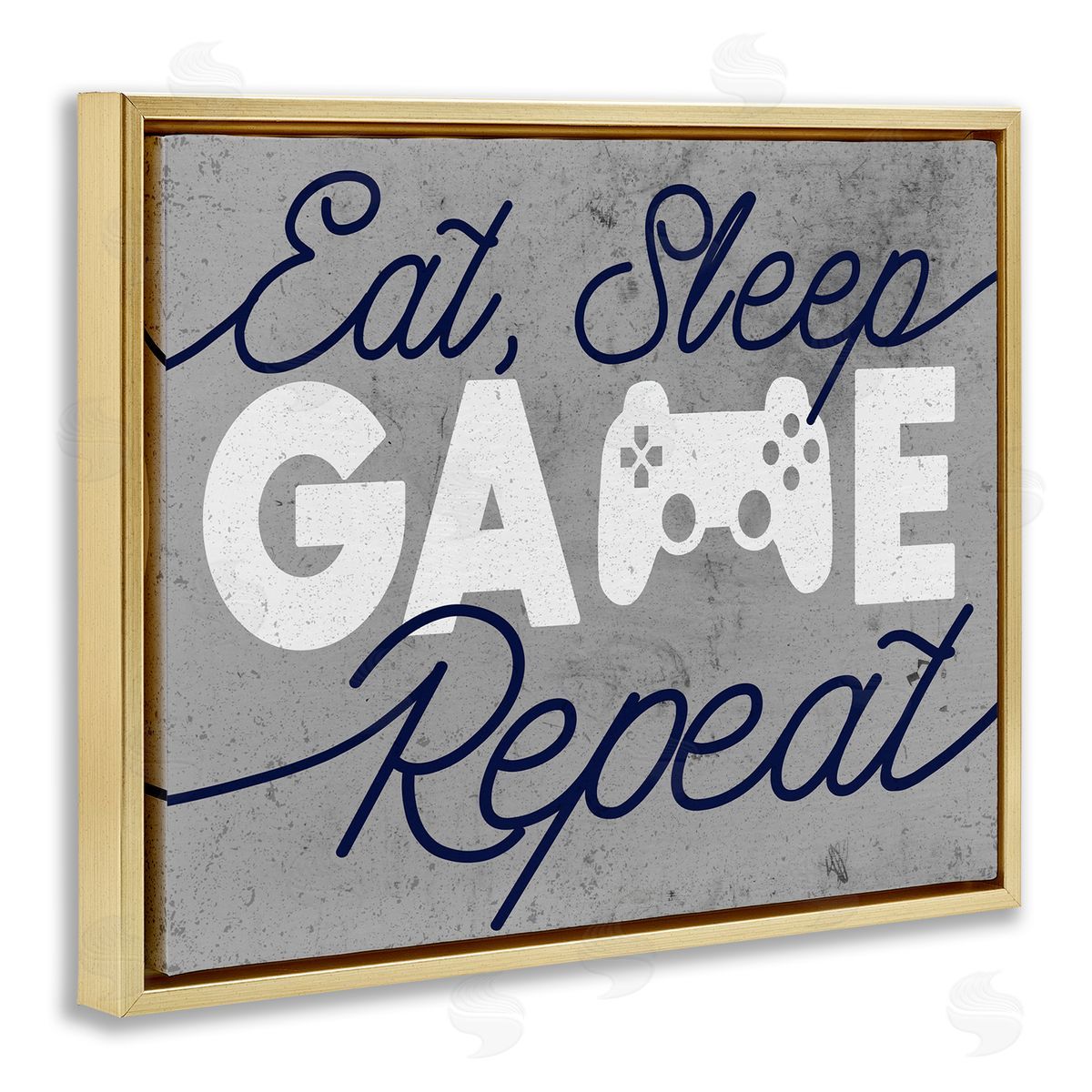Eat Sleep Game over Grey Gold Floating Frame Canvas Wall Art, Home Decor by Stupell Studio