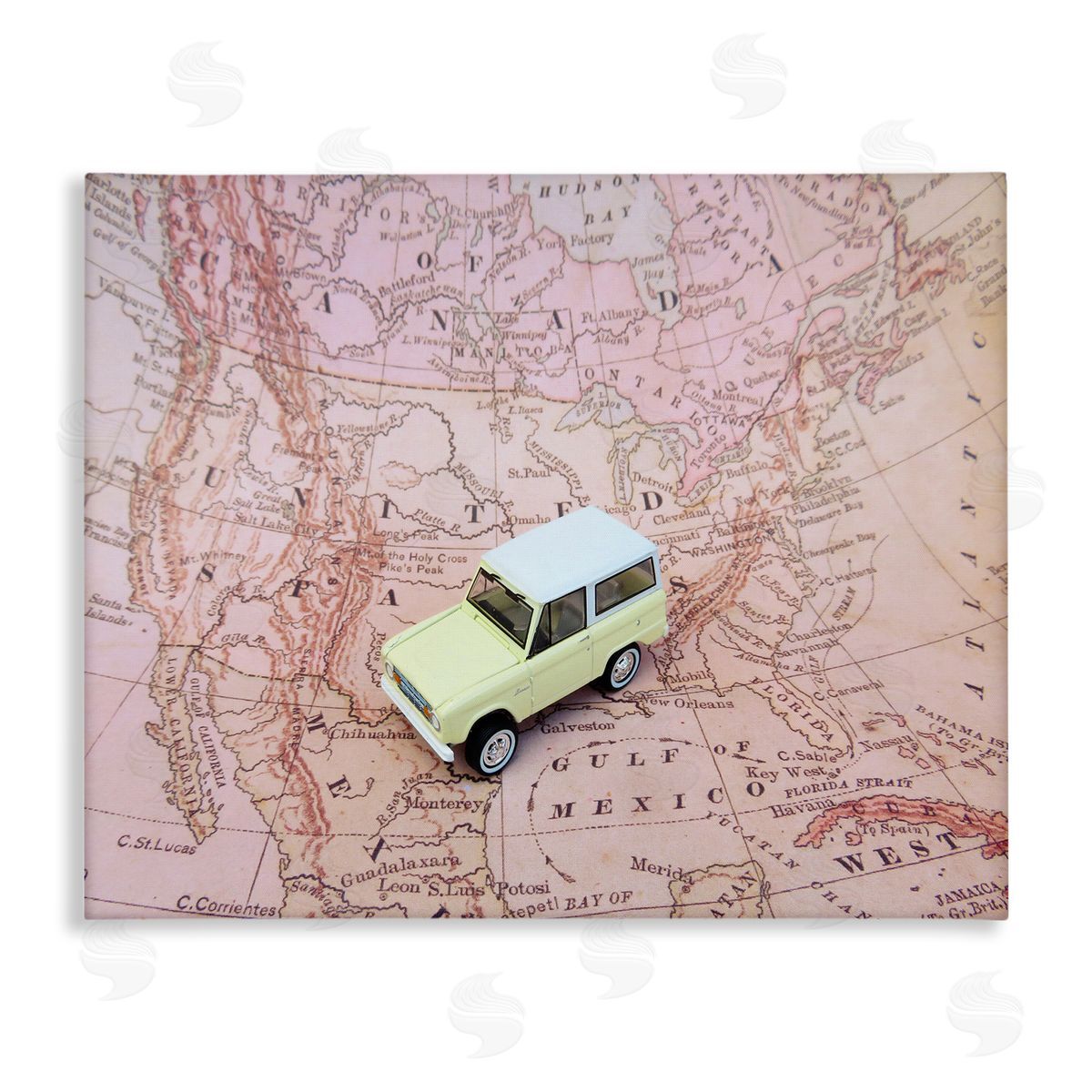 Toy Car on Pink Map Canvas Wall Art, Home Decor by Stupell Studio