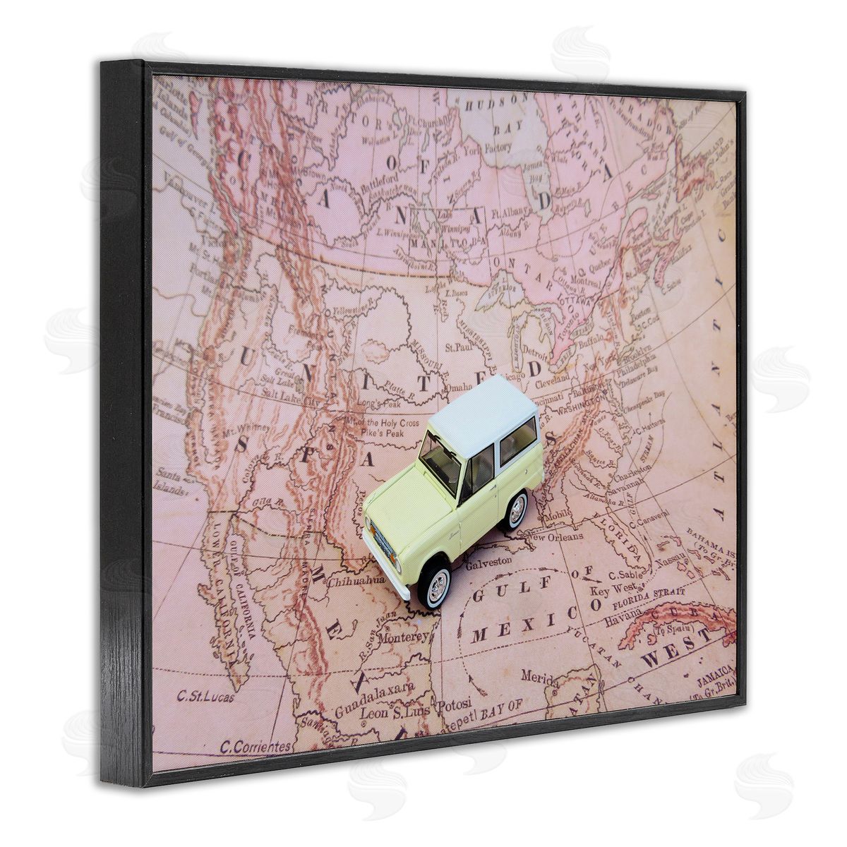 Toy Car on Pink Map Black Frame Print Wall Art, Home Decor by Stupell Studio