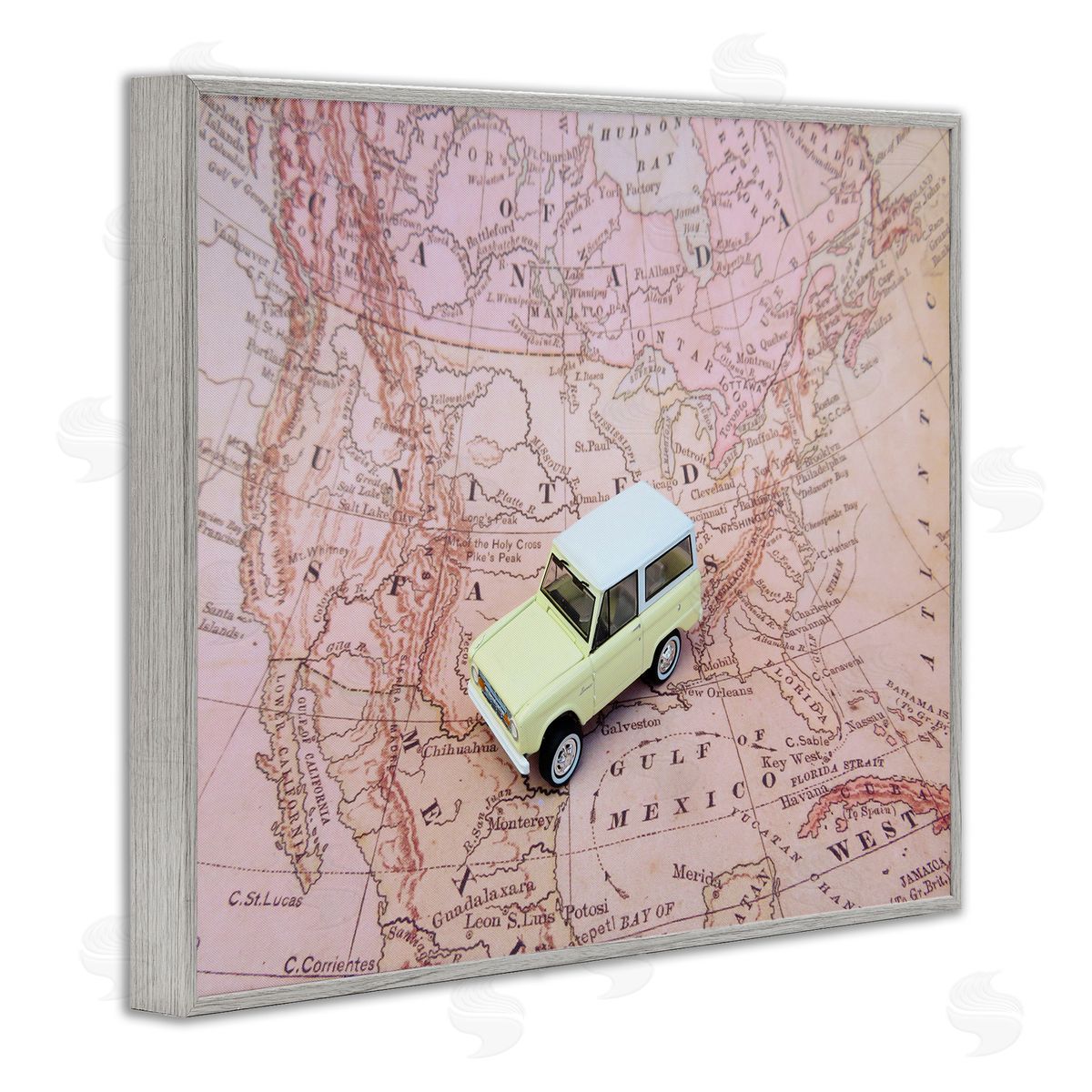 Toy Car on Pink Map Grey Frame Print Wall Art, Home Decor by Stupell Studio