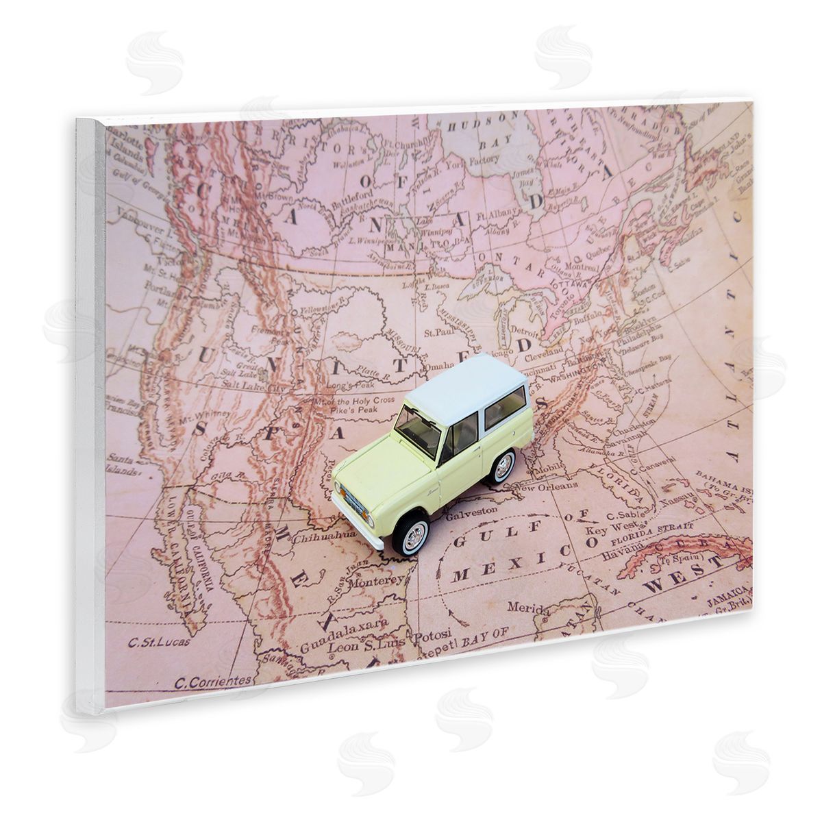 Toy Car on Pink Map Wood Plaque Wall Art, Home Decor by Stupell Studio
