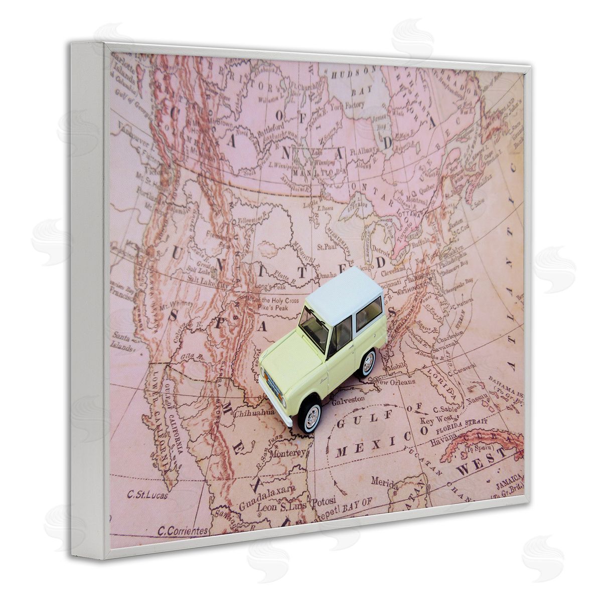 Toy Car on Pink Map White Frame Print Wall Art, Home Decor by Stupell Studio