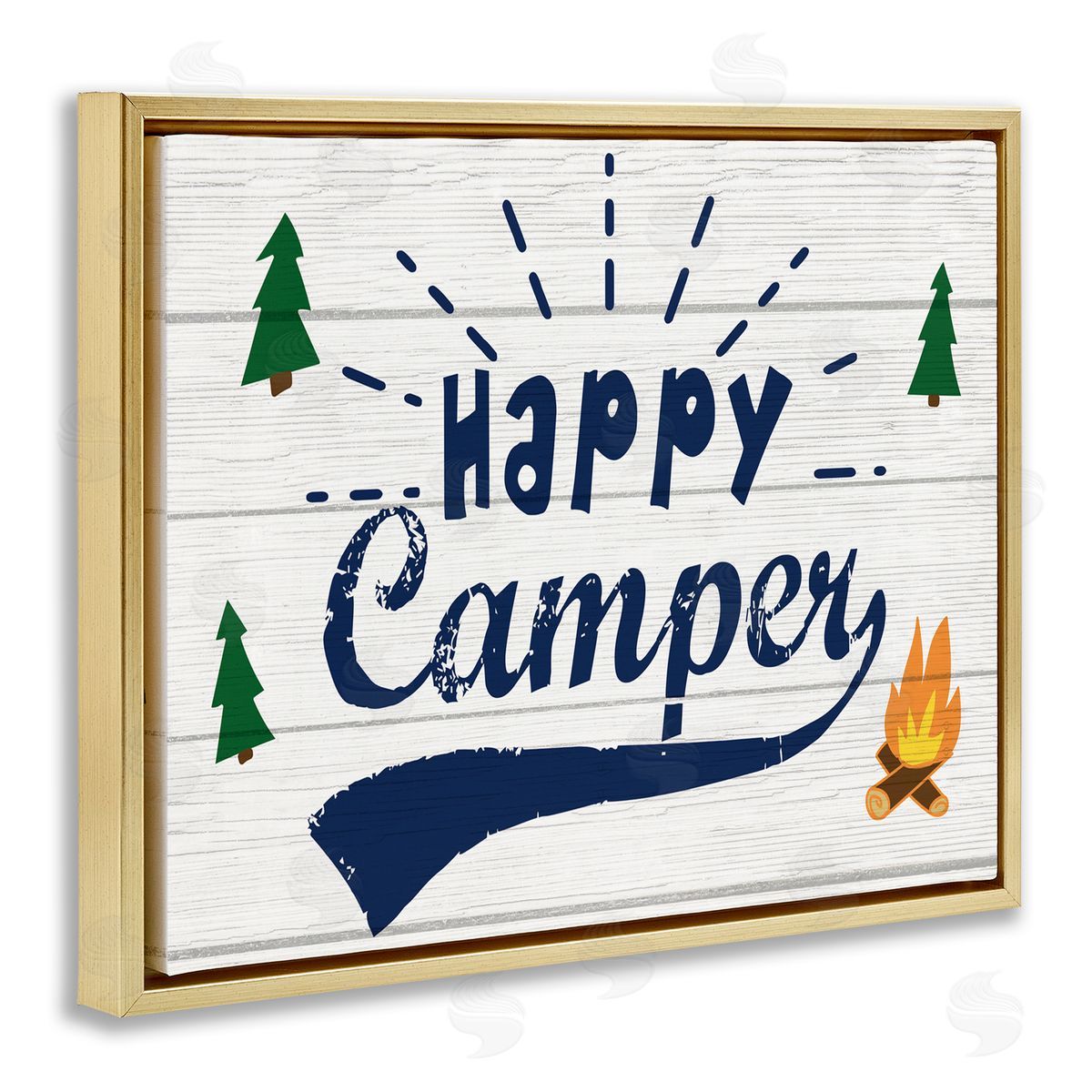 Happy Camper with Trees Gold Floating Frame Canvas Wall Art, Home Decor by Stupell Studio