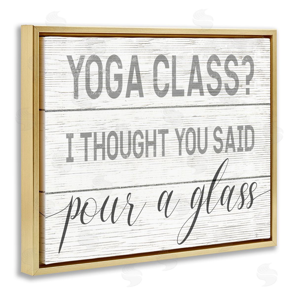 Yoga Class or Pour A Glass Gold Floating Frame Canvas Wall Art, Home Decor by Stupell Studio