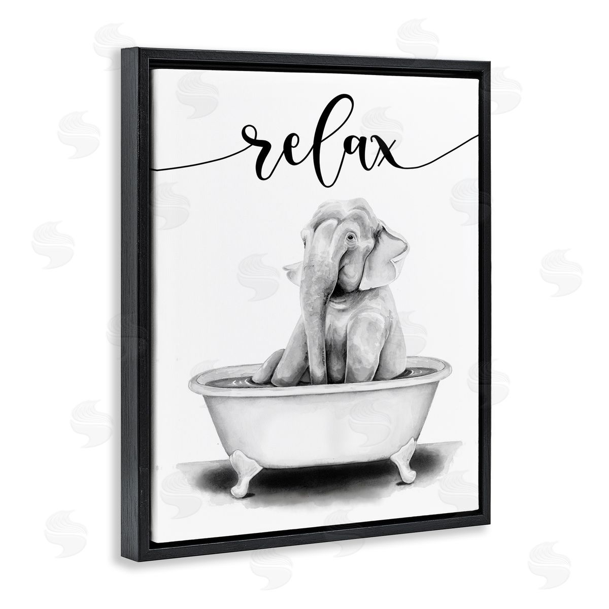 Elephant Bathroom Relax Text Black Floating Frame Canvas Wall Art, Home Decor by Rachel Nieman