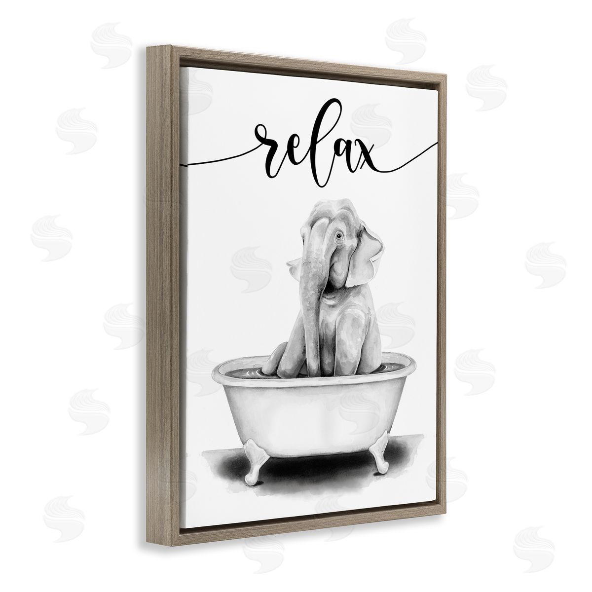 Elephant Bathroom Relax Text Brown Floating Frame Canvas Wall Art, Home Decor by Rachel Nieman