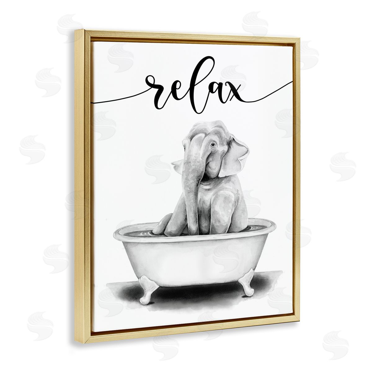 Elephant Bathroom Relax Text Gold Floating Frame Canvas Wall Art, Home Decor by Rachel Nieman