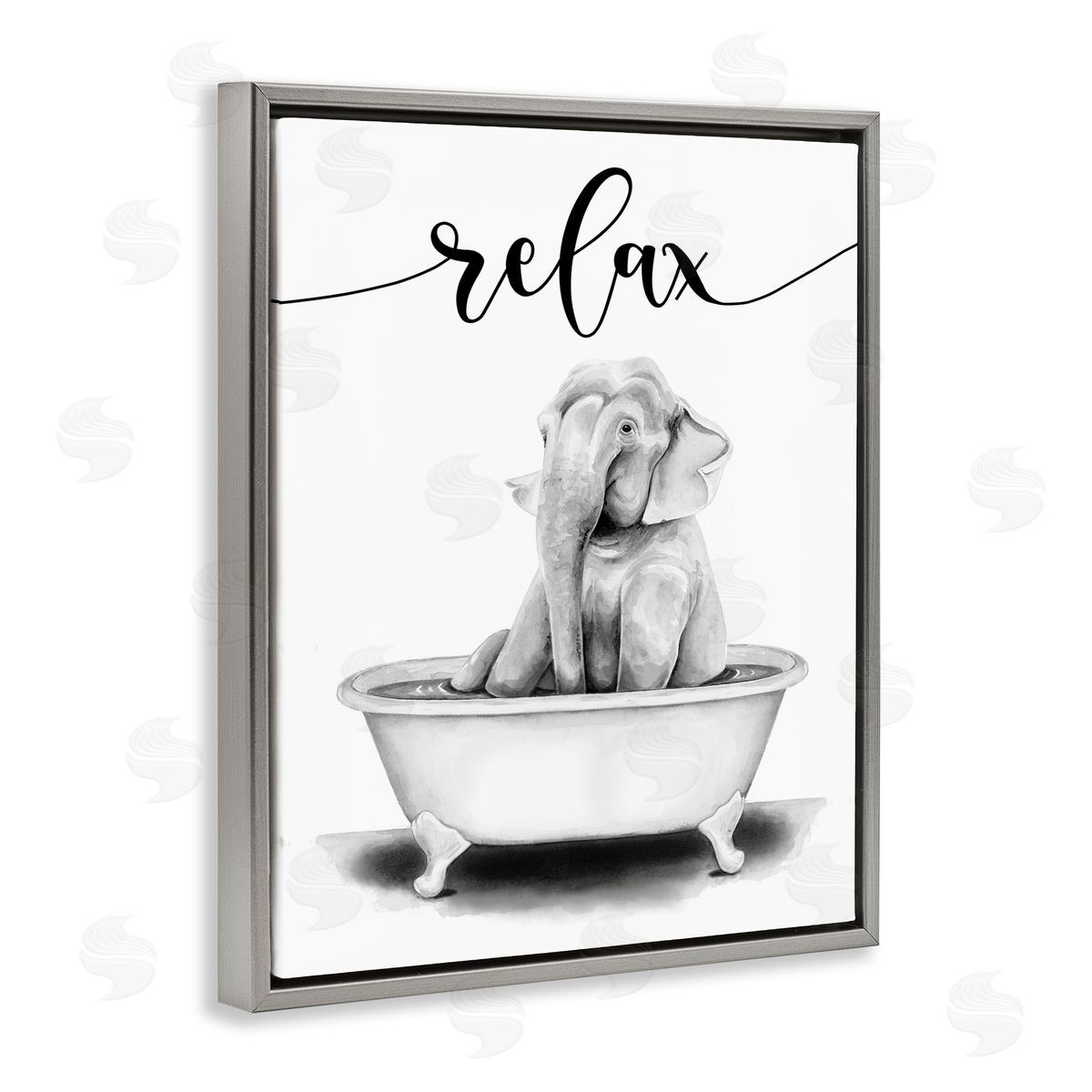 Elephant Bathroom Relax Text Grey Floating Frame Canvas Wall Art, Home Decor by Rachel Nieman