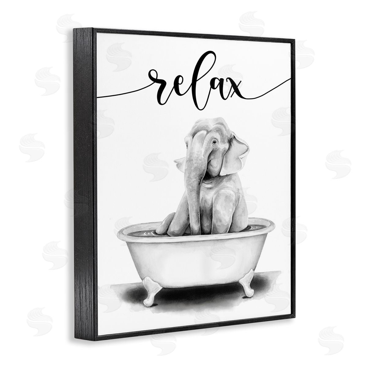 Elephant Bathroom Relax Text Black Frame Print Wall Art, Home Decor by Rachel Nieman