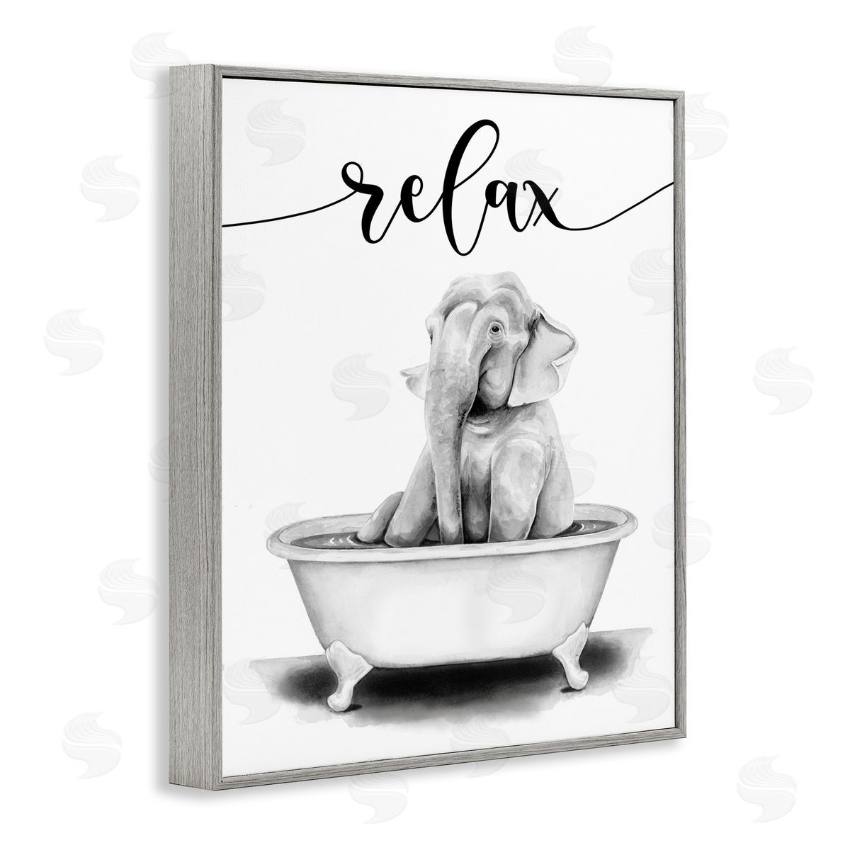 Elephant Bathroom Relax Text Grey Frame Print Wall Art, Home Decor by Rachel Nieman