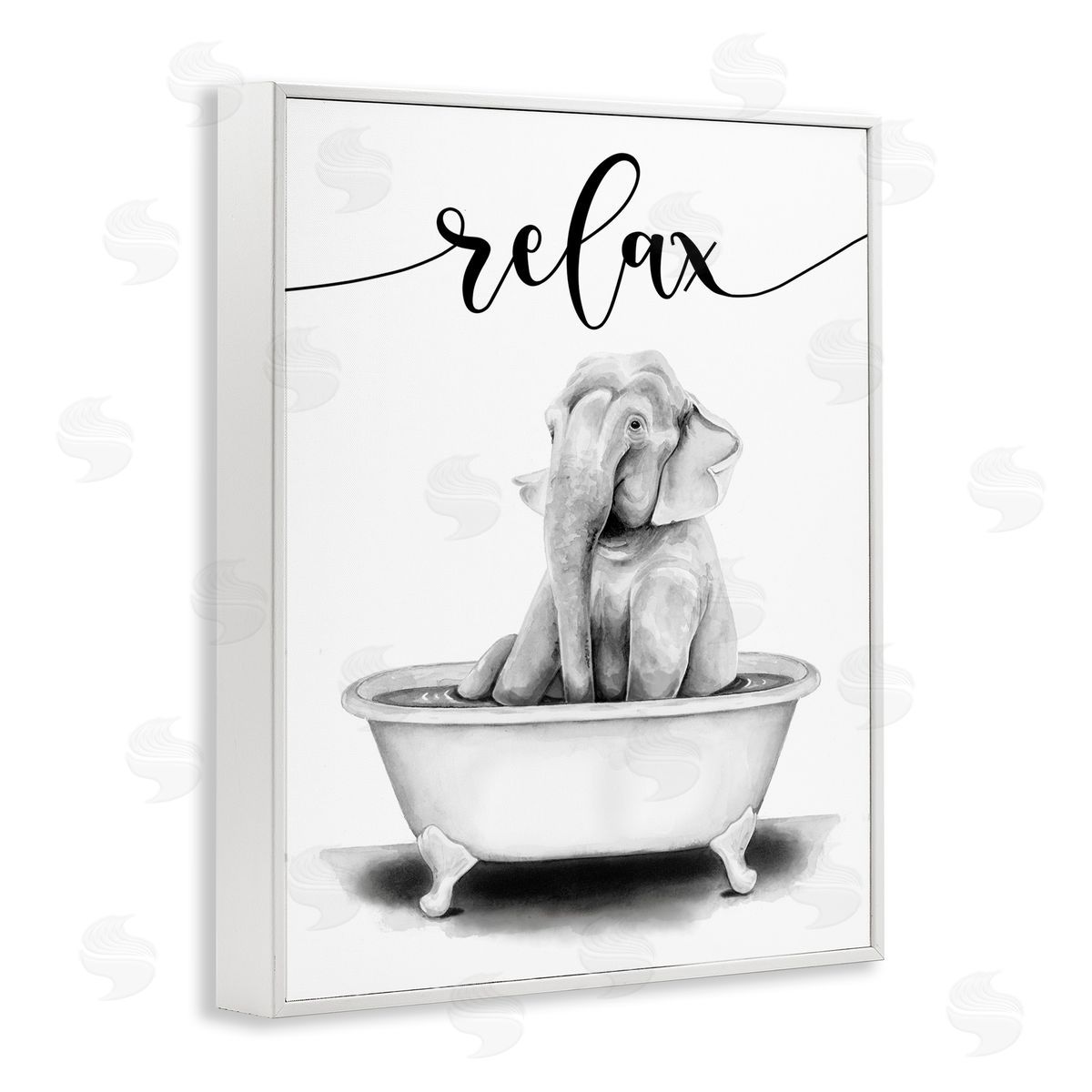 Elephant Bathroom Relax Text White Frame Print Wall Art, Home Decor by Rachel Nieman