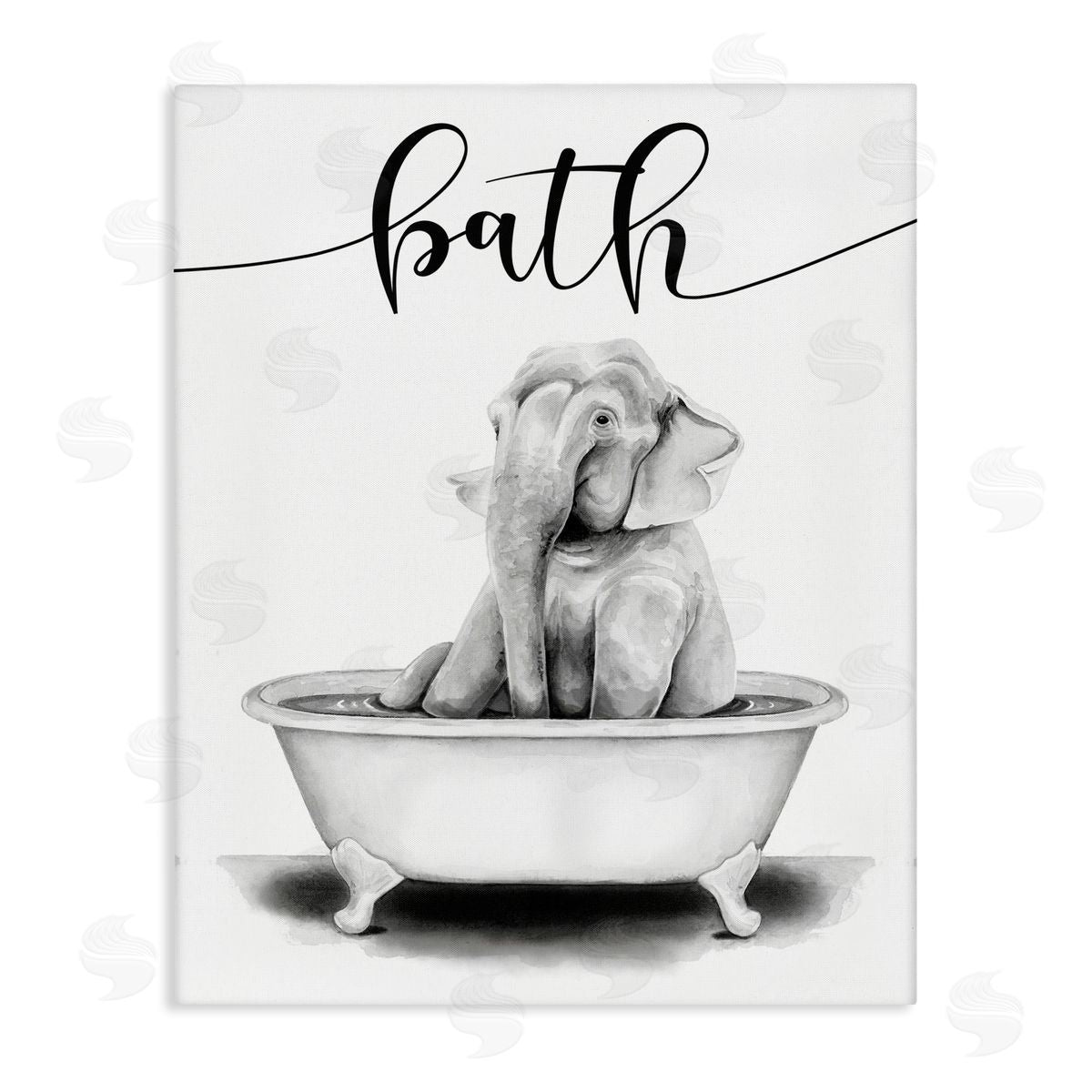 Elephant Bathtub with Bath Text Canvas Wall Art, Home Decor by Rachel Nieman