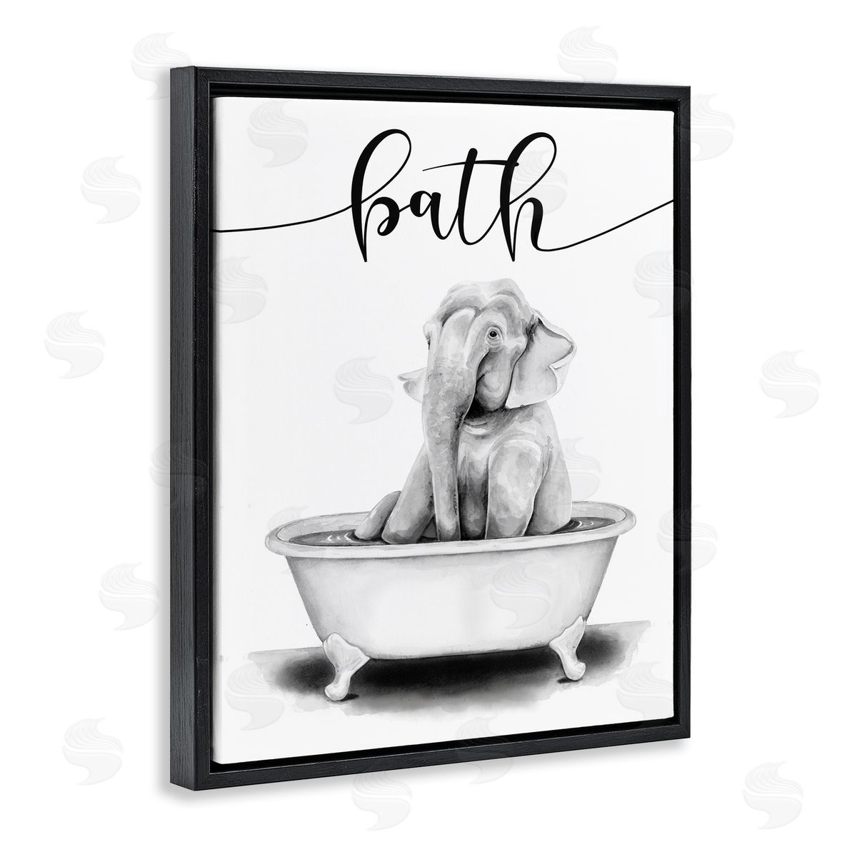 Elephant Bathtub with Bath Text Black Floating Frame Canvas Wall Art, Home Decor by Rachel Nieman
