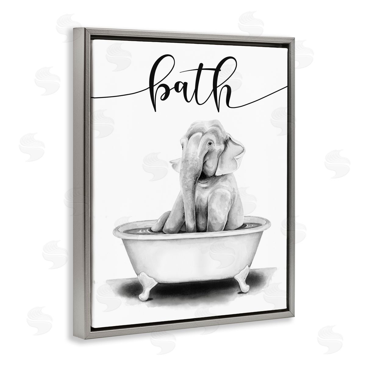 Elephant Bathtub with Bath Text Grey Floating Frame Canvas Wall Art, Home Decor by Rachel Nieman