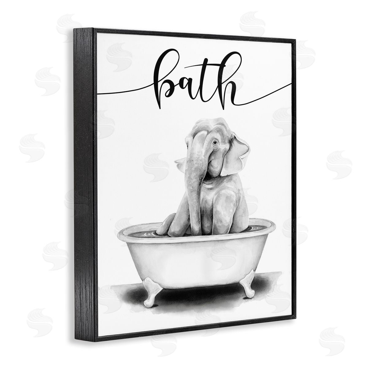 Elephant Bathtub with Bath Text Black Frame Print Wall Art, Home Decor by Rachel Nieman