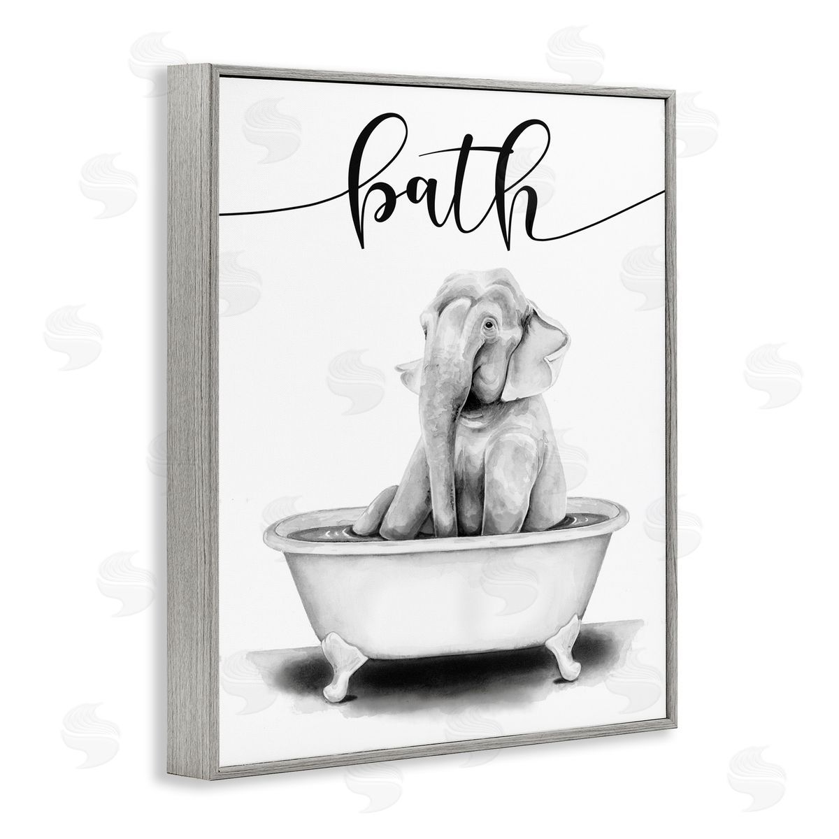 Elephant Bathtub with Bath Text Grey Frame Print Wall Art, Home Decor by Rachel Nieman