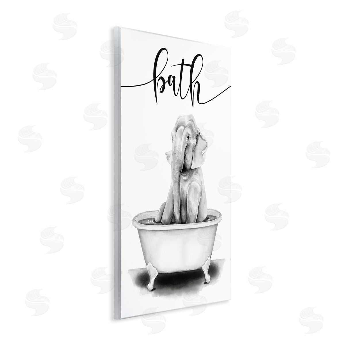 Elephant Bathtub with Bath Text Wood Plaque Wall Art, Home Decor by Rachel Nieman