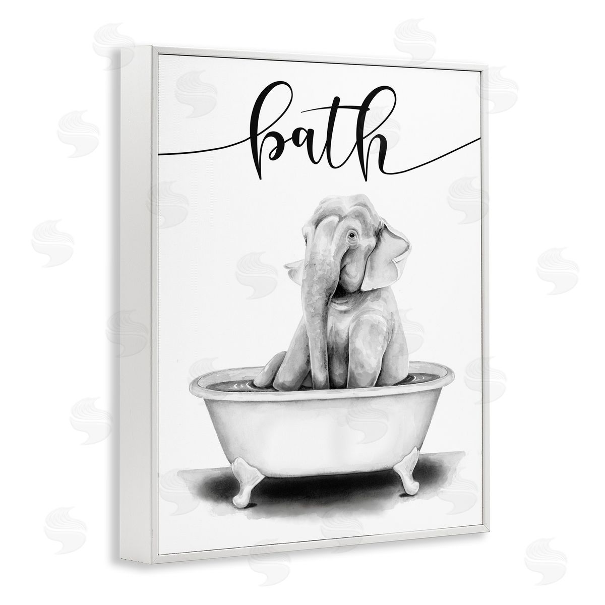 Elephant Bathtub with Bath Text White Frame Print Wall Art, Home Decor by Rachel Nieman