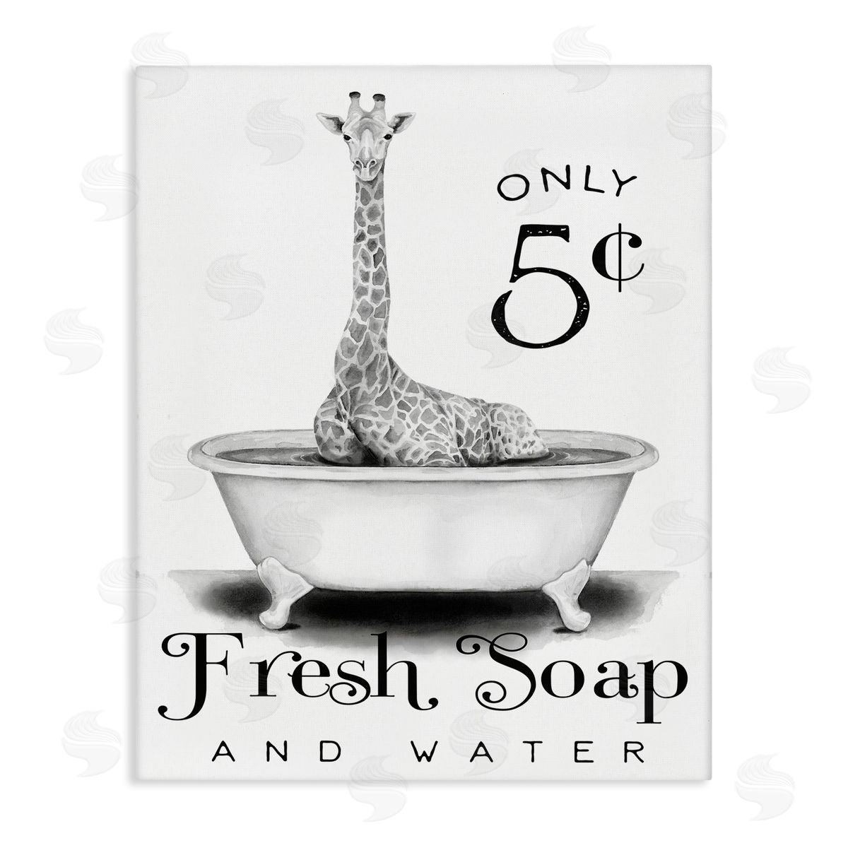Giraffe Bathtub Fresh Soap Canvas Wall Art, Home Decor by Rachel Nieman