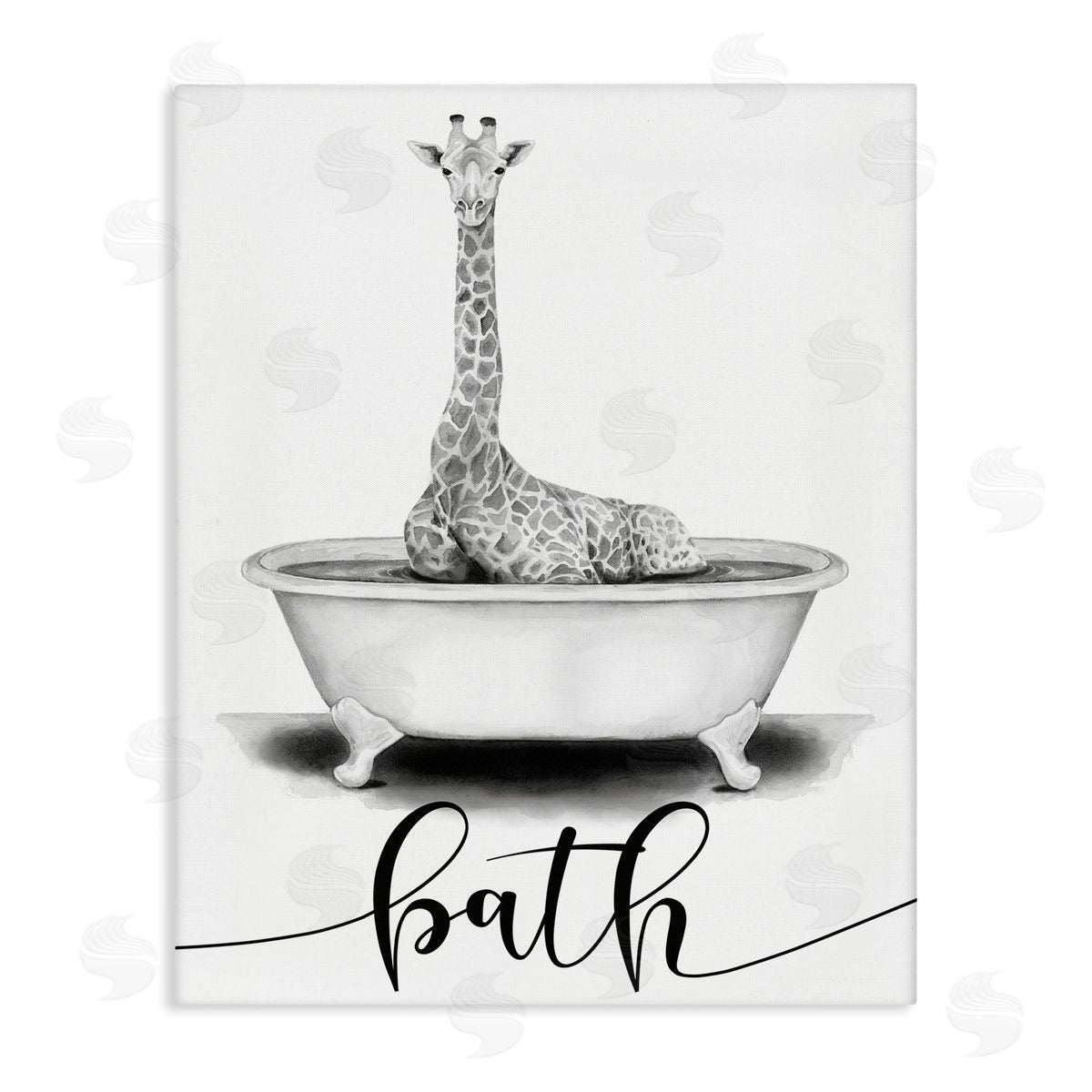 Giraffe Bathtub with Bath Text Canvas Wall Art, Home Decor by Rachel Nieman