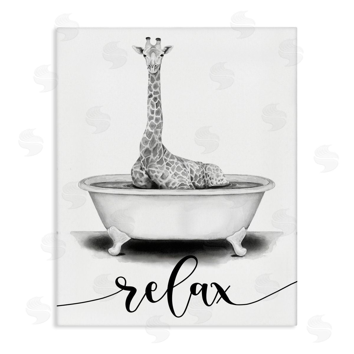 Giraffe Bathtub with Relax Text Canvas Wall Art, Home Decor by Rachel Nieman