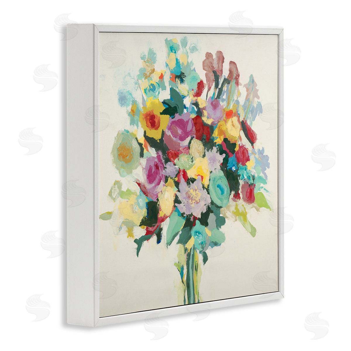 Abstract Spring Flower Bouquet White Frame Print Wall Art, Home Decor by Randy Hibberd