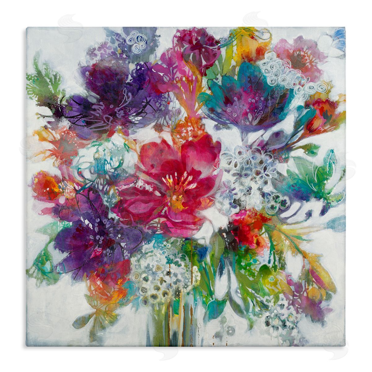 Whimsical Floral Pop Bouquet Canvas Wall Art, Home Decor by Liz Jardine